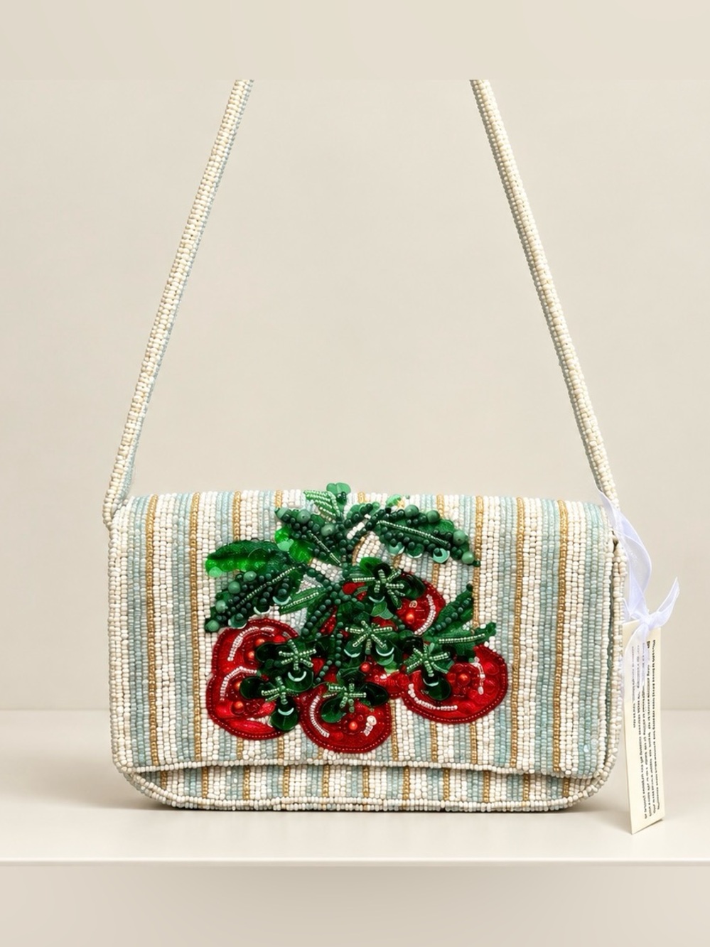 Handcrafted in India Tomato Beaded Shoulder Bag Purse NWT